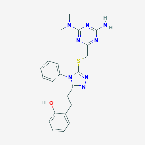 2-{2-[5-({[4-amino-6-(dimethylamino)-1,3,5-triazin-2-yl]methyl}sulfanyl)-4-phenyl-4H-1,2,4-triazol-3-yl]ethyl}phenol