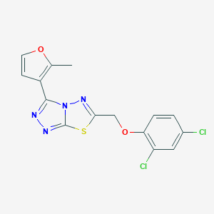 molecular formula C15H10Cl2N4O2S B500027 6-[(2,4-Dichlorophenoxy)methyl]-3-(2-methylfuran-3-yl)[1,2,4]triazolo[3,4-b][1,3,4]thiadiazole 