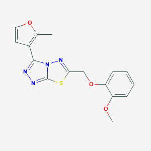 molecular formula C16H14N4O3S B500028 6-[(2-Methoxyphenoxy)methyl]-3-(2-methyl-3-furyl)[1,2,4]triazolo[3,4-b][1,3,4]thiadiazole 