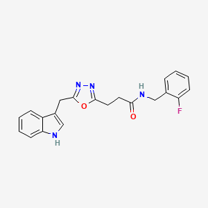 molecular formula C21H19FN4O2 B5000620 N-[(2-fluorophenyl)methyl]-3-[5-(1H-indol-3-ylmethyl)-1,3,4-oxadiazol-2-yl]propanamide 