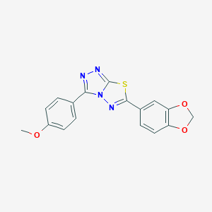 molecular formula C17H12N4O3S B500099 6-(1,3-Benzodioxol-5-yl)-3-(4-methoxyphenyl)[1,2,4]triazolo[3,4-b][1,3,4]thiadiazole CAS No. 878429-74-4