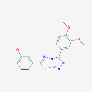 molecular formula C18H16N4O3S B500100 3-(3,4-Dimethoxyphenyl)-6-(3-methoxyphenyl)[1,2,4]triazolo[3,4-b][1,3,4]thiadiazole CAS No. 585558-88-9