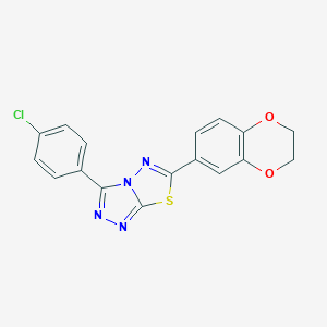 molecular formula C17H11ClN4O2S B500102 3-(4-Chlorophenyl)-6-(2,3-dihydro-1,4-benzodioxin-6-yl)[1,2,4]triazolo[3,4-b][1,3,4]thiadiazole 