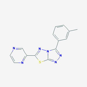 molecular formula C14H10N6S B500106 3-(3-Methylphenyl)-6-(2-pyrazinyl)[1,2,4]triazolo[3,4-b][1,3,4]thiadiazole CAS No. 878429-09-5