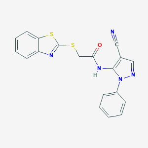 molecular formula C19H13N5OS2 B500117 2-(1,3-benzothiazol-2-ylsulfanyl)-N-(4-cyano-1-phenyl-1H-pyrazol-5-yl)acetamide CAS No. 724703-11-1