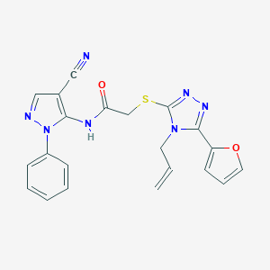 molecular formula C21H17N7O2S B500118 2-{[4-allyl-5-(2-furyl)-4H-1,2,4-triazol-3-yl]sulfanyl}-N-(4-cyano-1-phenyl-1H-pyrazol-5-yl)acetamide 