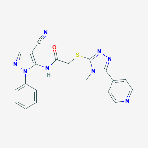 N-(4-cyano-1-phenyl-1H-pyrazol-5-yl)-2-{[4-methyl-5-(4-pyridinyl)-4H-1,2,4-triazol-3-yl]sulfanyl}acetamide