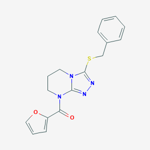 molecular formula C17H16N4O2S B500124 Benzyl 8-(2-furoyl)-5,6,7,8-tetrahydro[1,2,4]triazolo[4,3-a]pyrimidin-3-yl sulfide 