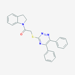 molecular formula C25H20N4OS B500133 1-(2,3-Dihydroindol-1-yl)-2-[(5,6-diphenyl-1,2,4-triazin-3-yl)sulfanyl]ethanone 