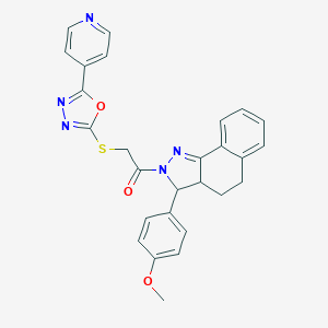 methyl 4-[2-({[5-(4-pyridinyl)-1,3,4-oxadiazol-2-yl]sulfanyl}acetyl)-3,3a,4,5-tetrahydro-2H-benzo[g]indazol-3-yl]phenyl ether