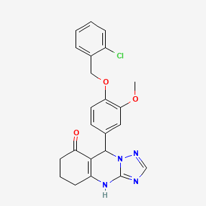 molecular formula C23H21ClN4O3 B5001643 9-{4-[(2-chlorobenzyl)oxy]-3-methoxyphenyl}-5,6,7,9-tetrahydro[1,2,4]triazolo[5,1-b]quinazolin-8(4H)-one 