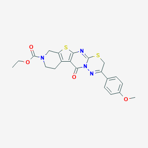 molecular formula C21H20N4O4S2 B500168 ethyl 2-(4-methoxyphenyl)-11-oxo-9,10-dihydro-3H,11H-pyrido[4'',3'':4',5']thieno[2',3':4,5]pyrimido[2,1-b][1,3,4]thiadiazine-8(7H)-carboxylate 