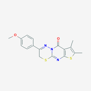 molecular formula C17H15N3O2S2 B500173 2-(4-Methoxyphenyl)-7,8-dimethyl-3H,9H-thieno[2',3':4,5]pyrimido[2,1-b][1,3,4]thiadiazin-9-one 