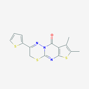 molecular formula C14H11N3OS3 B500174 7,8-dimethyl-2-(2-thienyl)-3H,9H-thieno[2',3':4,5]pyrimido[2,1-b][1,3,4]thiadiazin-9-one 