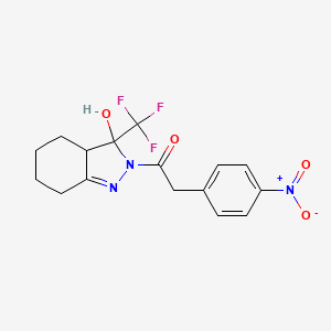 molecular formula C16H16F3N3O4 B5001932 2-[(4-nitrophenyl)acetyl]-3-(trifluoromethyl)-3,3a,4,5,6,7-hexahydro-2H-indazol-3-ol 