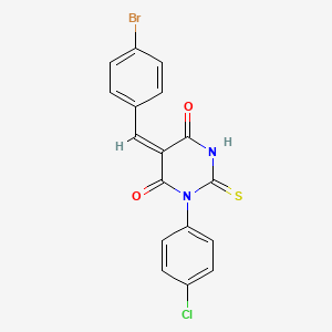 molecular formula C17H10BrClN2O2S B5002013 (5E)-5-[(4-bromophenyl)methylidene]-1-(4-chlorophenyl)-2-sulfanylidene-1,3-diazinane-4,6-dione 