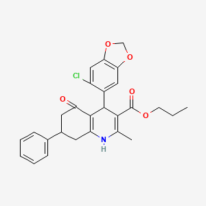 propyl 4-(6-chloro-1,3-benzodioxol-5-yl)-2-methyl-5-oxo-7-phenyl-1,4,5,6,7,8-hexahydro-3-quinolinecarboxylate