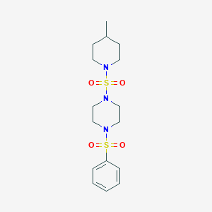 molecular formula C16H25N3O4S2 B500260 1-((4-Methylpiperidin-1-yl)sulfonyl)-4-(phenylsulfonyl)piperazine CAS No. 890598-52-4