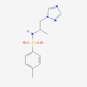 molecular formula C12H16N4O2S B500294 4-methyl-N-[1-methyl-2-(1H-1,2,4-triazol-1-yl)ethyl]benzenesulfonamide CAS No. 941912-77-2
