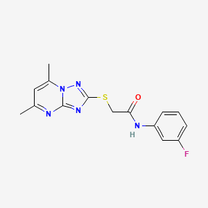 molecular formula C15H14FN5OS B5003065 2-({5,7-dimethyl-[1,2,4]triazolo[1,5-a]pyrimidin-2-yl}sulfanyl)-N-(3-fluorophenyl)acetamide 