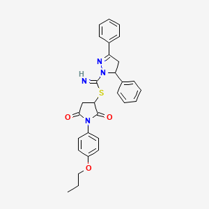 molecular formula C29H28N4O3S B5003094 2,5-dioxo-1-(4-propoxyphenyl)-3-pyrrolidinyl 3,5-diphenyl-4,5-dihydro-1H-pyrazole-1-carbimidothioate 