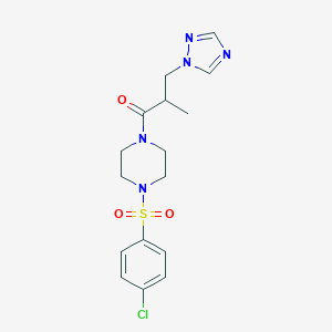 molecular formula C16H20ClN5O3S B500312 1-(4-((4-chlorophenyl)sulfonyl)piperazin-1-yl)-2-methyl-3-(1H-1,2,4-triazol-1-yl)propan-1-one CAS No. 879056-59-4