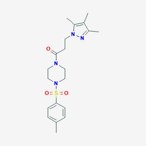 molecular formula C20H28N4O3S B500314 1-[(4-methylphenyl)sulfonyl]-4-[3-(3,4,5-trimethyl-1H-pyrazol-1-yl)propanoyl]piperazine 