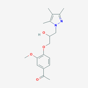 molecular formula C18H24N2O4 B500326 1-(4-(2-hydroxy-3-(3,4,5-trimethyl-1H-pyrazol-1-yl)propoxy)-3-methoxyphenyl)ethanone CAS No. 890597-70-3