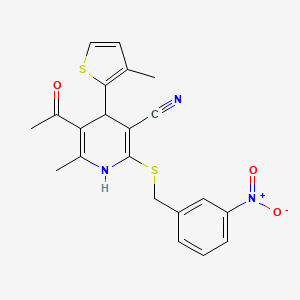 molecular formula C21H19N3O3S2 B5003479 5-acetyl-6-methyl-4-(3-methyl-2-thienyl)-2-[(3-nitrobenzyl)thio]-1,4-dihydro-3-pyridinecarbonitrile 