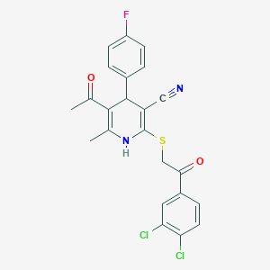 molecular formula C23H17Cl2FN2O2S B5003578 5-Acetyl-2-[2-(3,4-dichlorophenyl)-2-oxoethyl]sulfanyl-4-(4-fluorophenyl)-6-methyl-1,4-dihydropyridine-3-carbonitrile 