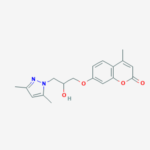 molecular formula C18H20N2O4 B500360 7-(3-(3,5-dimethyl-1H-pyrazol-1-yl)-2-hydroxypropoxy)-4-methyl-2H-chromen-2-one CAS No. 890598-03-5