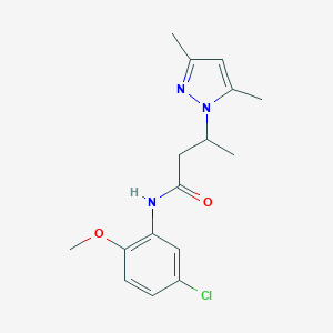 molecular formula C16H20ClN3O2 B500366 N-(5-chloro-2-methoxyphenyl)-3-(3,5-dimethyl-1H-pyrazol-1-yl)butanamide CAS No. 957498-24-7