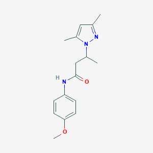 molecular formula C16H21N3O2 B500373 3-(3,5-dimethyl-1H-pyrazol-1-yl)-N-(4-methoxyphenyl)butanamide CAS No. 957507-11-8