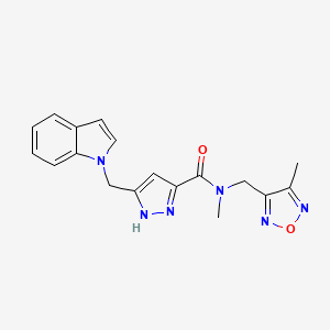 molecular formula C18H18N6O2 B5004032 5-(1H-indol-1-ylmethyl)-N-methyl-N-[(4-methyl-1,2,5-oxadiazol-3-yl)methyl]-1H-pyrazole-3-carboxamide 