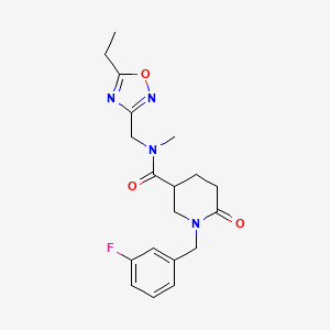 molecular formula C19H23FN4O3 B5004039 N-[(5-ethyl-1,2,4-oxadiazol-3-yl)methyl]-1-(3-fluorobenzyl)-N-methyl-6-oxo-3-piperidinecarboxamide 