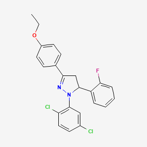 molecular formula C23H19Cl2FN2O B5004218 2-(2,5-Dichlorophenyl)-5-(4-ethoxyphenyl)-3-(2-fluorophenyl)-3,4-dihydropyrazole 