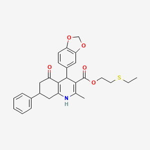 molecular formula C28H29NO5S B5004234 2-(Ethylsulfanyl)ethyl 4-(1,3-benzodioxol-5-yl)-2-methyl-5-oxo-7-phenyl-1,4,5,6,7,8-hexahydroquinoline-3-carboxylate 