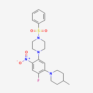 molecular formula C22H27FN4O4S B5004254 1-[4-fluoro-5-(4-methyl-1-piperidinyl)-2-nitrophenyl]-4-(phenylsulfonyl)piperazine 