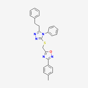 molecular formula C26H23N5OS B5004466 3-(4-methylphenyl)-5-({[4-phenyl-5-(2-phenylethyl)-4H-1,2,4-triazol-3-yl]thio}methyl)-1,2,4-oxadiazole 