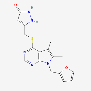 molecular formula C17H17N5O2S B5004503 3-({[7-(2-furylmethyl)-5,6-dimethyl-7H-pyrrolo[2,3-d]pyrimidin-4-yl]thio}methyl)-1H-pyrazol-5-ol 