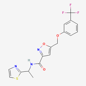 molecular formula C17H14F3N3O3S B5004903 N-[1-(1,3-thiazol-2-yl)ethyl]-5-{[3-(trifluoromethyl)phenoxy]methyl}-3-isoxazolecarboxamide 