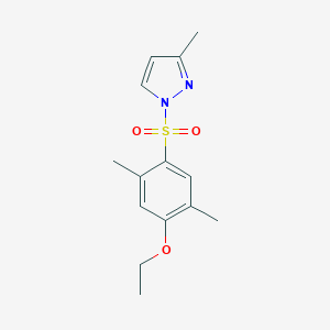 molecular formula C14H18N2O3S B500526 2,5-dimethyl-4-[(3-methyl-1H-pyrazol-1-yl)sulfonyl]phenyl ethyl ether 