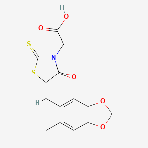 molecular formula C14H11NO5S2 B5005432 {5-[(6-methyl-1,3-benzodioxol-5-yl)methylene]-4-oxo-2-thioxo-1,3-thiazolidin-3-yl}acetic acid 