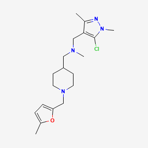 molecular formula C19H29ClN4O B5005521 N-[(5-chloro-1,3-dimethylpyrazol-4-yl)methyl]-N-methyl-1-[1-[(5-methylfuran-2-yl)methyl]piperidin-4-yl]methanamine 