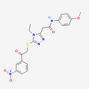 molecular formula C21H21N5O5S B5005622 2-[4-ethyl-5-[2-(3-nitrophenyl)-2-oxoethyl]sulfanyl-1,2,4-triazol-3-yl]-N-(4-methoxyphenyl)acetamide 