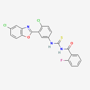 molecular formula C21H12Cl2FN3O2S B5006023 N-[[4-chloro-3-(5-chloro-1,3-benzoxazol-2-yl)phenyl]carbamothioyl]-2-fluorobenzamide 