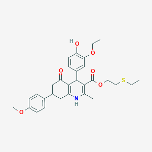 molecular formula C30H35NO6S B5006044 2-(Ethylsulfanyl)ethyl 4-(3-ethoxy-4-hydroxyphenyl)-7-(4-methoxyphenyl)-2-methyl-5-oxo-1,4,5,6,7,8-hexahydroquinoline-3-carboxylate 