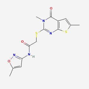 molecular formula C14H14N4O3S2 B5006119 2-[(3,6-dimethyl-4-oxo-3,4-dihydrothieno[2,3-d]pyrimidin-2-yl)thio]-N-(5-methyl-3-isoxazolyl)acetamide 