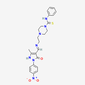 4-[2-({[3-methyl-1-(4-nitrophenyl)-5-oxo-1,5-dihydro-4H-pyrazol-4-ylidene]methyl}amino)ethyl]-N-phenyl-1-piperazinecarbothioamide