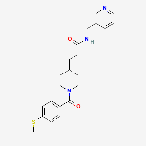 molecular formula C22H27N3O2S B5006144 3-{1-[4-(methylthio)benzoyl]-4-piperidinyl}-N-(3-pyridinylmethyl)propanamide 